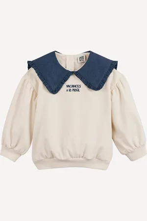 La Redoute Fleece Sweatshirt with Peter Pan Collar in Denim