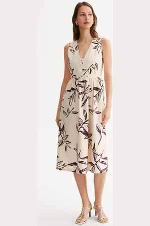 ANNE WEYBURN Midi Flared Sleeveless Dress with 3/4 Length