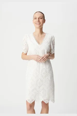 IKKS V-Neck Dress in Broderie Anglaise, Short Sleeves