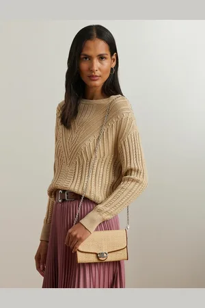 Ralph Lauren Adair Raffia/Leather Clutch Bag with Shoulder Strap