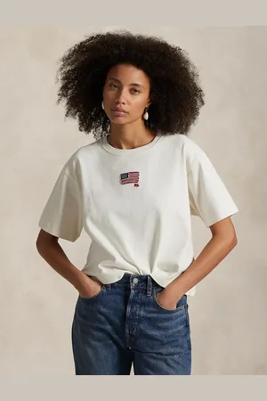 Ralph Lauren Short Loose-Fitting T-Shirt with American Flag and Logo