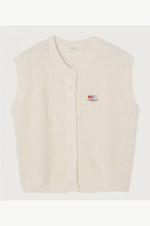 American Vintage Loose-Fitting Cardigan, Round Neck, Sleeveless, CRASHWAY