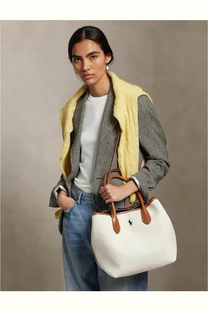 Ralph Lauren Canvas Tote Bag with Leather Handles and Shoulder Strap