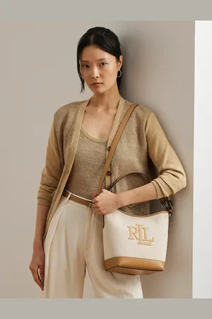Ralph Lauren Witley Medium Bucket Bag with Shoulder Strap in Canvas and Leather