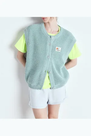 American Vintage Loose-Fitting Cardigan, Round Neck, Sleeveless, CRASHWAY