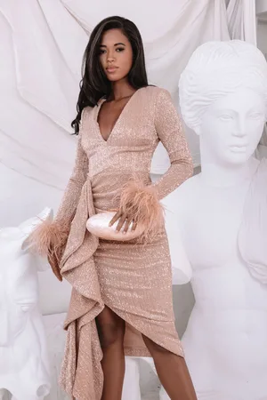 Lavish Alice ATHENA Draped Skirt Pleated Sequin Midi Dress in XS UK6