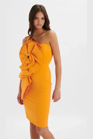 Lavish Alice NOLA 3D Statement Ruffle Midi Dress In Papaya XXS UK4