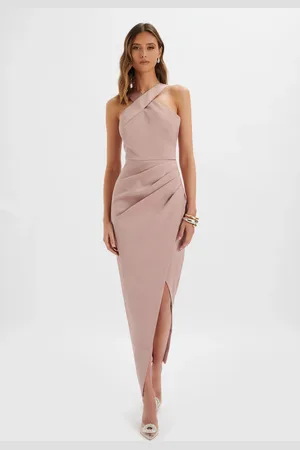 Lavish Alice MADELINE Satin Cross Front Wrap Maxi Dress In Dusty XS UK6