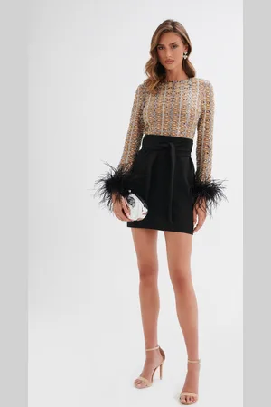 Lavish Alice MEDINA Embellished Feather Cuff Mini Dress In XS UK6