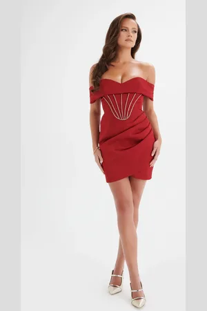 Lavish Alice GEORGIE Satin Off Shoulder Lace Up Mini Dress in XS UK6
