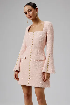 Lavish Alice BELLA Sequin Boucle Micro Rose Button Mini Dress in XS UK6