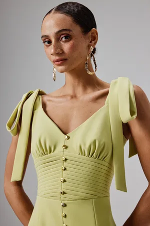 Lavish Alice PRE-ORDER KAMILA Tie Strap Micro Shell Button Midi Dress in Lime Green XS UK6