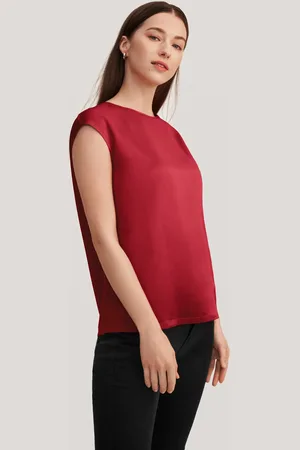 Lilysilk Womens Silk Tops Red 1% Silk Quality Guaranteed Cap Sleeve Silk T Shirt L