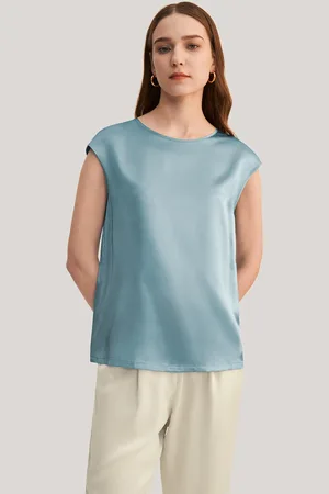 Lilysilk Silk Tops For Women Blue Silk Luxurious Cap Sleeve Silk T Shirt S
