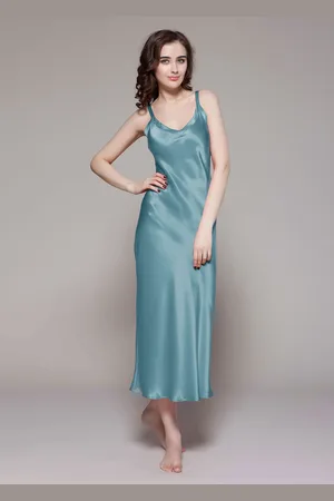 Lilysilk Ladies Chemise Nighties Blue 1% Silk Glamourous Long Strappy Nightdress M