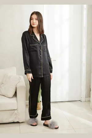 Lilysilk Womens Silk Pyjamas 22 Momme Silk Quality Guaranteed Contrast Piping Pyjamas M