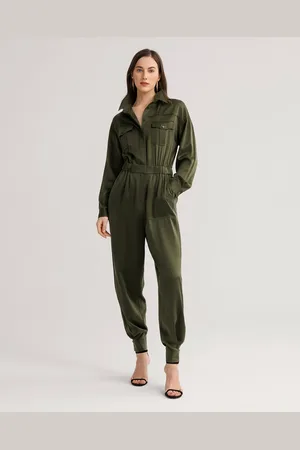 Lilysilk Ladies Green Jumpsuit Wrinkle-Resistant Silk Standout Style Military Silk Jumpsuit XS