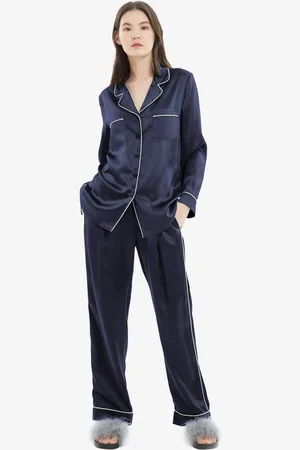 Lilysilk Womens Silk Pyjamas 1% Silk Caress Your Body Gold Piping Nightwear L