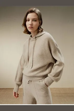 Lilysilk Ladies Cashmere Hoodie Natural Cashmere Relaxed Detachable Hoodie Cashmere Jumper L