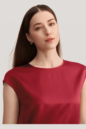Lilysilk Silk Tops For Women Red 22 Momme Silk Luxurious Cap Sleeve Silk T Shirt S