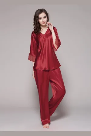Lilysilk Silk Pjs Caress Your Body Lace Trimmed Silk Pajama Set Red M