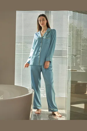 Lilysilk Womens Silk Pj Set Blue Silk Ultimate In Luxurious Glamour Elastic Waist Pyjamas M