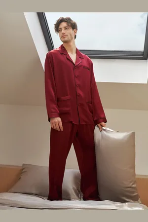 Lilysilk Silk Pyjamas For Men Red Xl With Contrast Piping