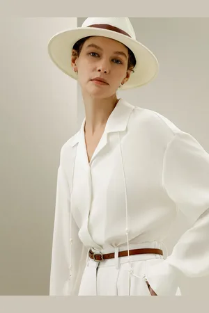 Lilysilk Notched Collar Silk Tops For Women Natural Pure Silk Versatile For All Occasions Feather Ties Tops S