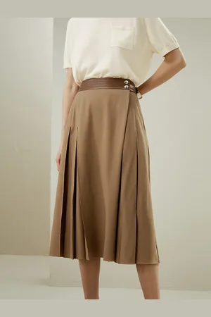 Lilysilk A Line Wool Skirt Coffee Wool Silk Soft Hidden Buttons Skirt