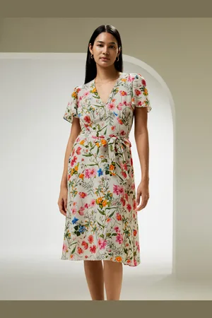 Lilysilk Floral Short Sleeve Dress With Tie Belt Relaxed