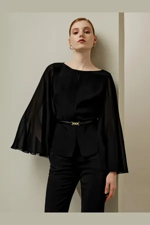 Lilysilk Crewneck Cape-Style Blouse 1% Silk Slim Fit Blouse Lightweight