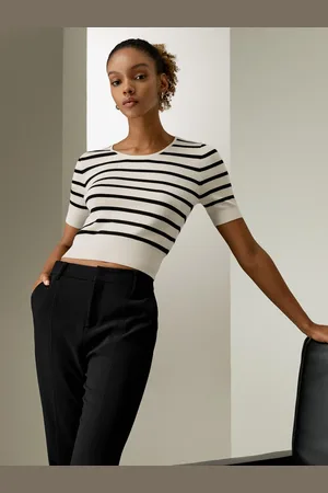 Lilysilk Silk Tops For Ladies Silk-Knitted A Contrasting Color Stripe Design Versatile For All Occasions L