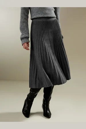 Lilysilk Pleated A-Line Merino Wool Skirt Regular Fit Wardrobe Must-Have United Kingdom M
