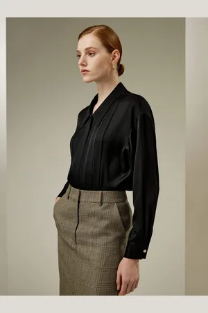 Lilysilk White Silk Shirts Ladies 1% Silk Pleated Detailing Elegant M