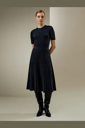 Lilysilk Merino Wool Midi Skirt Delicate Small Pleats Breathable M