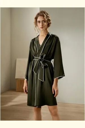 Lilysilk Silk Morning Robe For Women Dark Olive Washable Silk Delicate Bracelet Sleeve Dressing Gown L