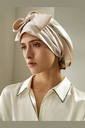 Lilysilk Silk Bonnet For Sleeping Womens Beige 22 Momme Silk Smooth Soft Fight Frizz Night Caps For Sleeping one size