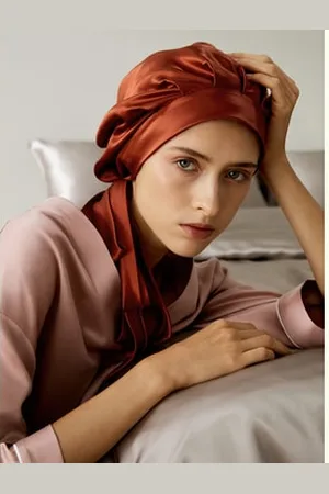 Lilysilk Silk Sleep Cap Womens Clay Mulberry Silk Anti-Allergy Adjustable Band Sleep Cap one size