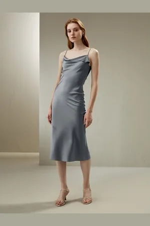 Lilysilk Women Silk Dress United Kingdom 1% Grade 6A Silk Slim Fit Draped Cowl Neck Oblique Layered Design 4