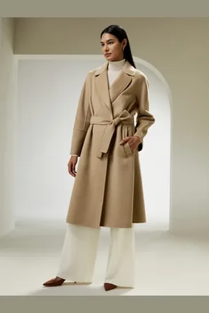 Lilysilk Wool Robe Coat Cashmere And Merino Wool Classic Wide Lapel Collar Chic L