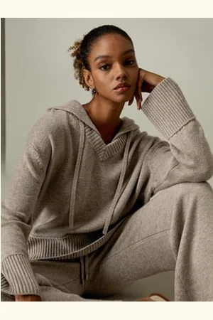 Lilysilk Ladies Cashmere Hoodie Sweater With Ribbed Cuffs And Hem Perfect For Work Or Casual L