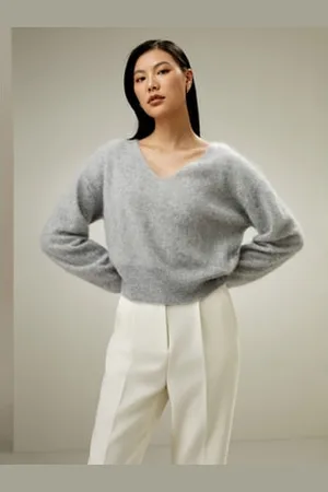 Lilysilk Brushed V-Neck Cashmere Sweater Women 1% Cashmere Brushed Texture Skin-Friendly L
