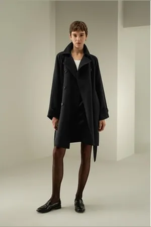 Lilysilk Double-Breasted Silk-Blend Belt Coat Cocoon Sleeves Oversized Fit L