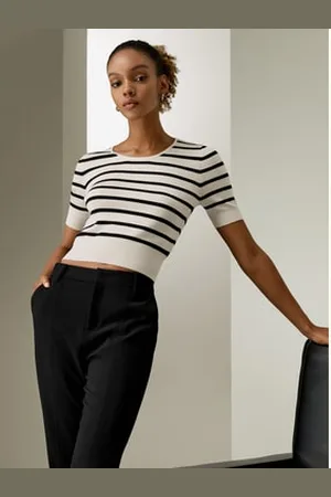 Lilysilk Silk Tops For Ladies Silk-Knitted A Contrasting Color Stripe Design Versatile For All Occasions L