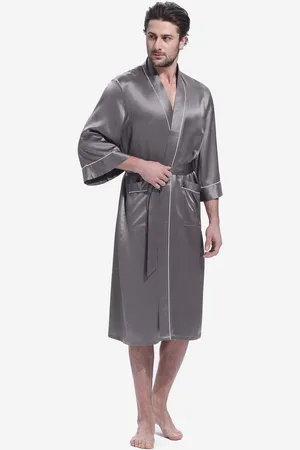 Lilysilk Mens Silk Dressing Gown 22 Momme Kimono Silk Dressing Gown With Piping Breathable 1% Pure