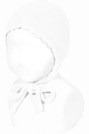 CONDOR White Knit Tie Bonnet - Size: 0-3 months