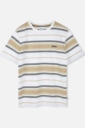 HUGO BOSS BOSS BOYS BEIGE STRIPRD T SHIRT J52045