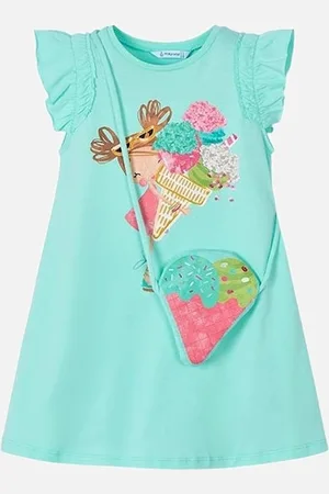 Mayoral Girls Aqua Blue Dress and Bag - Size: 3 years