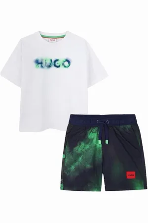 HUGO BOSS HUGO WHITE T SHIRT/SWIM SHORTS SET G00339/G00330.