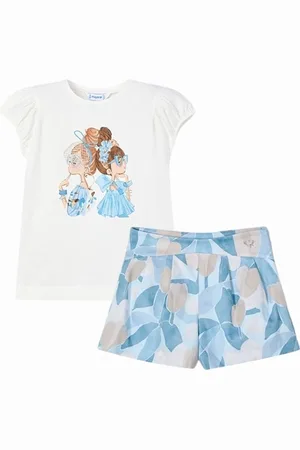 Mayoral Girls Blue Printed Short Set - Size: 2 years
